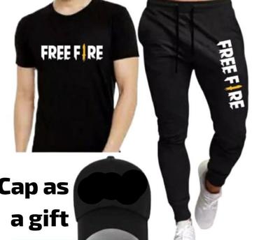 Men Black Dri Fit Free Fire Track Suit 3Pcs With Cap