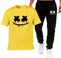 Men Graphic Cotton Track Suit Yellow Black Medium to XL